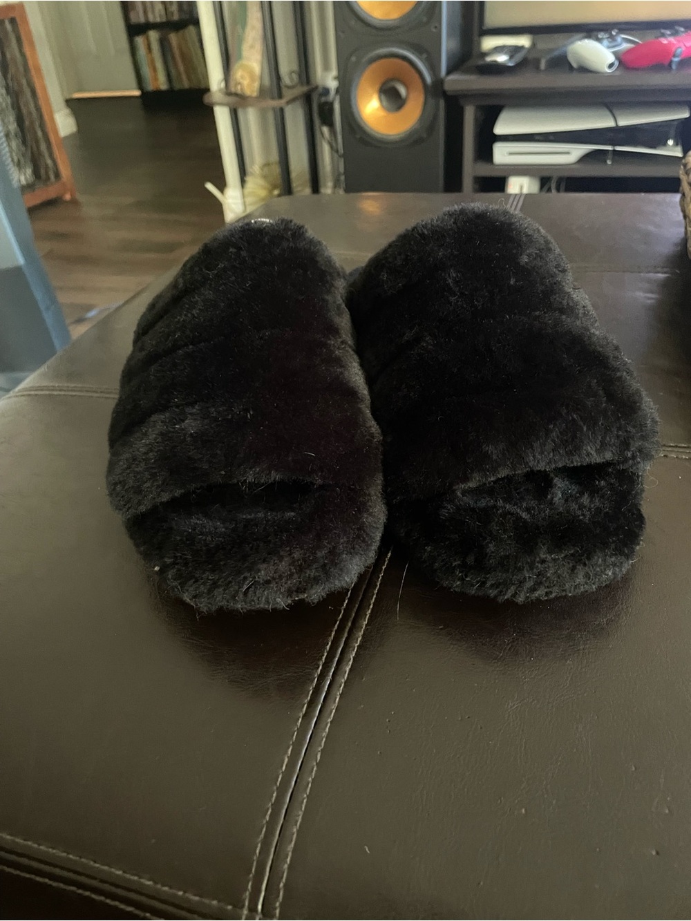 Ugg Fluff Yea Plush Black Fuzzy Slide Slippers